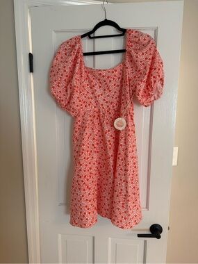 altar'd state Coral Pink Floral Puff-Sleeve Dress